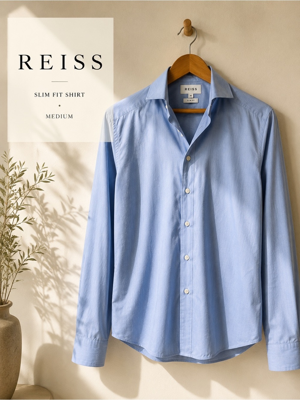 Reiss Slim Fit Light Blue Button Front Shirt Medium